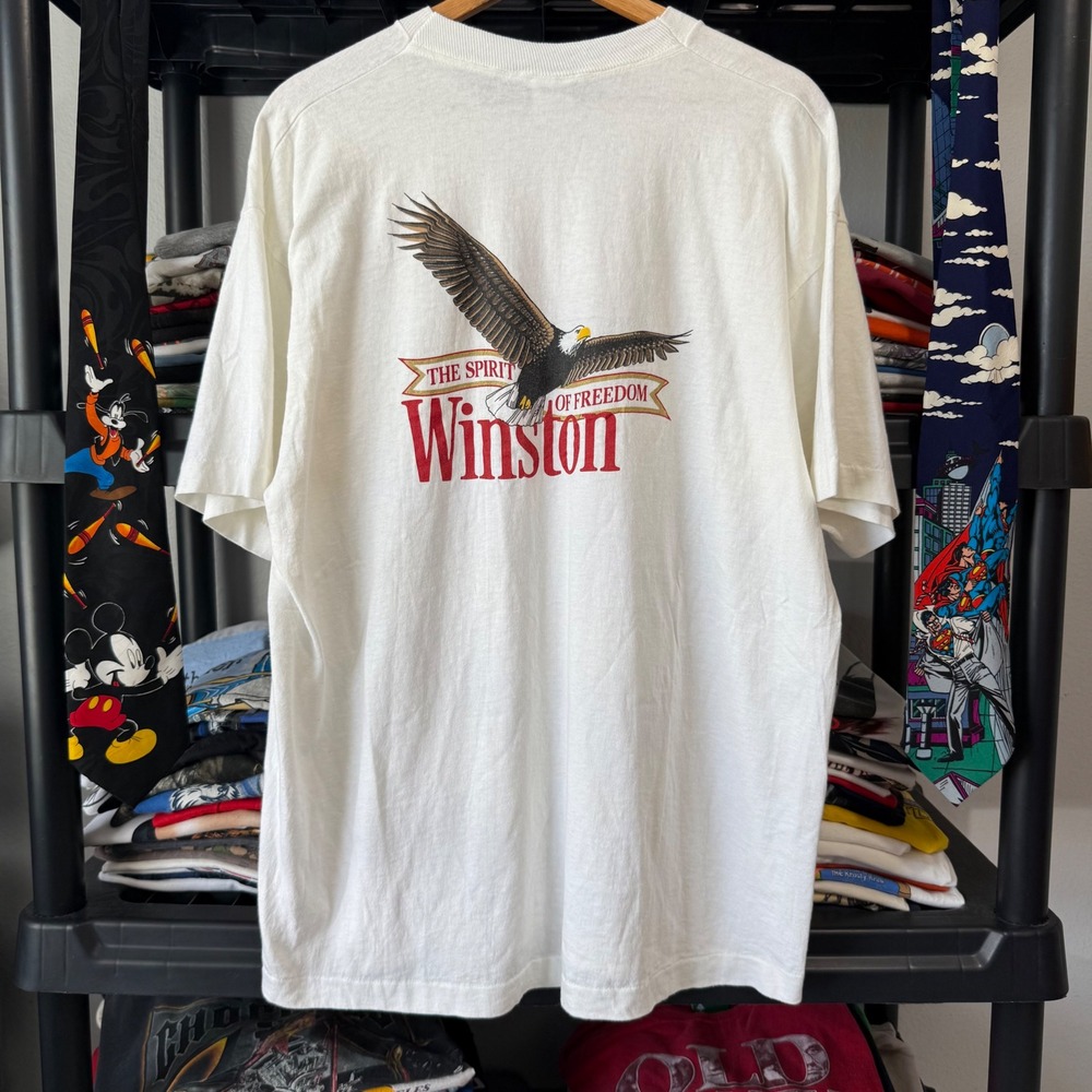 Vintage White Winston The Spirit Of Freedom Eagle Pocket T-Shirt XL